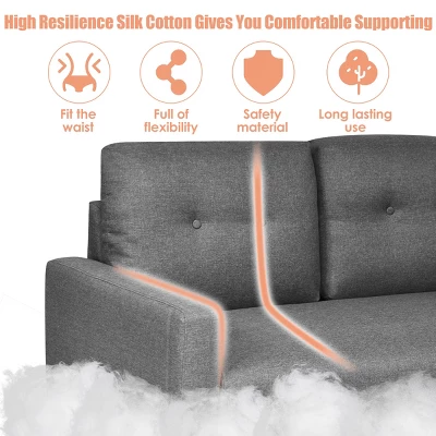 Costway Modern Loveseat Sofa 55'' Upholstered Chair Couch With Soft Cloth Cushion Grey - Image 5