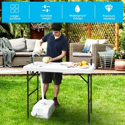 Costway Folding Fish Table Hunting Clean Cutting Camping Sink Faucet W Sprayer