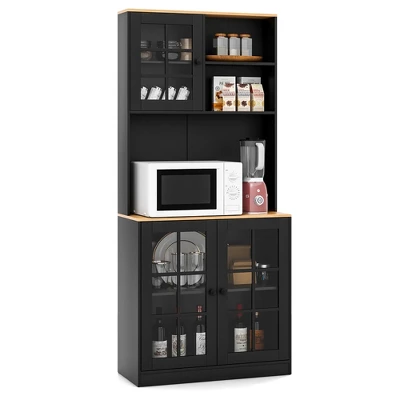 Costway 72'' Freestanding Pantry Cabinet Kitchen Buffet Sideboard Hutch With 3 Doors Black/White - Image 10