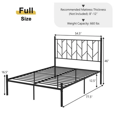 Costway Full/Qween/Twin Size Metal Platform Bed Frame Vintage Headboard Mattress Foundation Black - Image 2