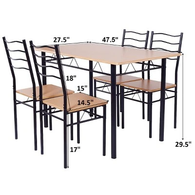 Costway 5 Piece Dining Table Set 29.5" With 4 Chairs Wood Metal Kitchen Breakfast Furniture Brown