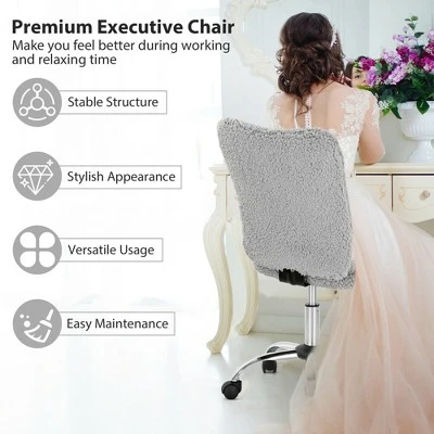 Costway Armless Faux Fur Leisure Office Chair Adjustable Swivel Task Chair - Image 5