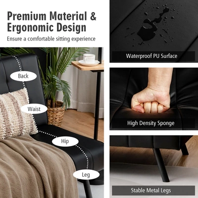 Costway Futon Sofa Bed PU Leather Convertible Folding Couch Sleeper Lounge White/Black/Grey - Image 7