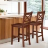 Costway Set Of 2 Bar Stools 24'' Counter Height Chairs W/ Rubber Wood Legs Walnut