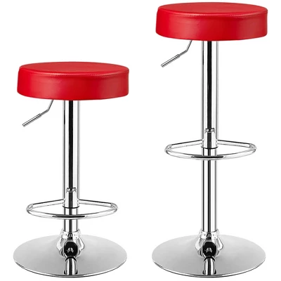 Costway Set Of 2 Round Bar Stool Adjustable Swivel Pub Chair W/ Footrest WhiteRedBlack - Image 7