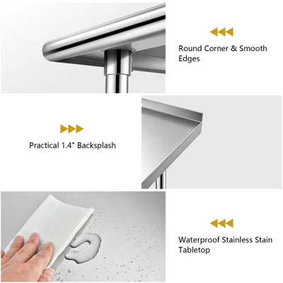 Costway Stainless Steel Table For Prep & Work W/ Backsplash - Image 4