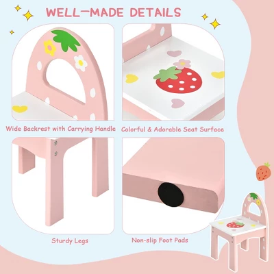 Costway Kids Vanity Princess Makeup Dressing Table Chair Set W/ Tri-fold Mirror Pink - Image 8