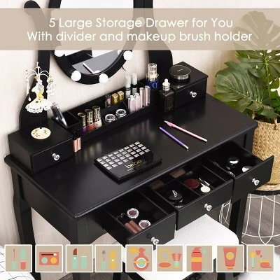 Costway Vanity Table Set W/10 Light Bulbs And Touch Switch Makeup Dressing Table - Image 4