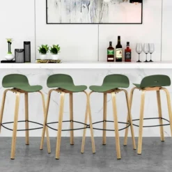 Costway Modern Set Of 4 Barstools 30inch Pub Chairs W/Low Back & Metal Legs Green