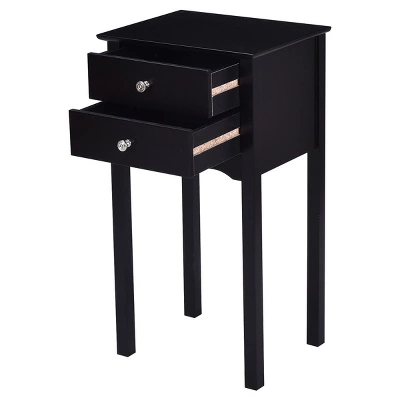 Costway Side Table End Accent Table Night Stand W/ 2 Drawers Furniture Black - Image 8
