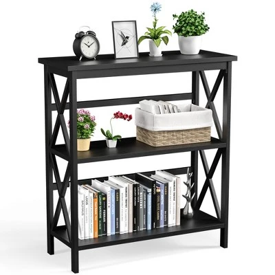 Costway 3-Tier Bookshelf Wooden Open Storage Bookcase For Home Office WhiteBlackCoffeeNatural - Image 9