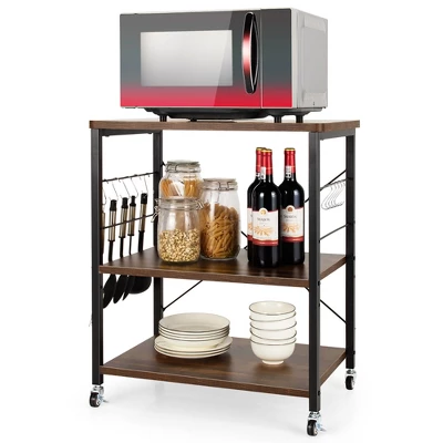 Costway 3-Tier Kitchen Baker's Rack Microwave Oven Storage Cart W/ Hook - Image 13