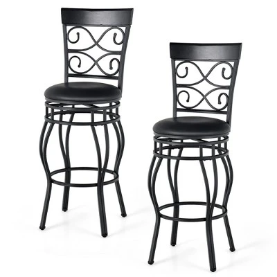 Costway Set Of 2/4 Vintage Swivel Bar Stools 30'' Bistro Upholstered Dining Chairs Black - Image 10