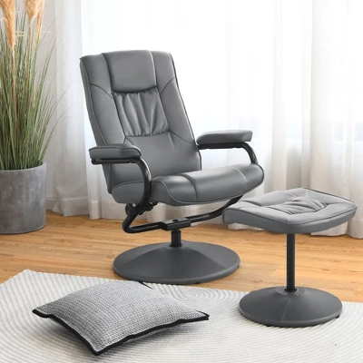 Costway 360° Swivel Recliner Chair PVC Leather Lounge Accent Armchair W/ Ottoman BrownBlackGrey - Image 2