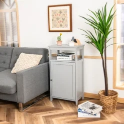 Bathroom Wooden Floor Cabinet Multifunction Storage Rack Organizer Stand Grey/White