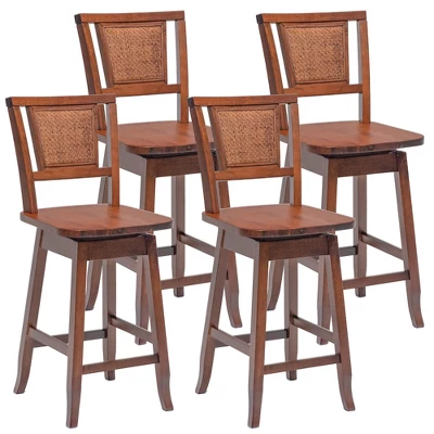 Costway Set Of 2/4 Swivel Bar Stools Counter Height Rubber Wood Pub Chairs W/ Rattan Back - Image 9