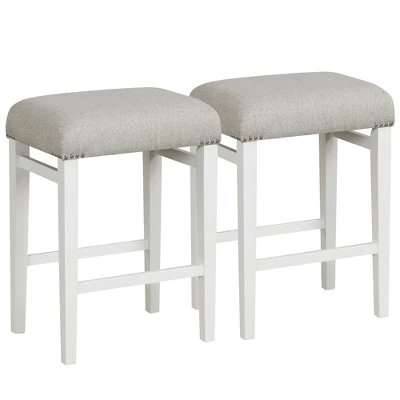 Costway 24" Height Set Of 2 Bar Stools Backless Counter Height Kitchen Chairs With Wooden Legs Gray - Image 3