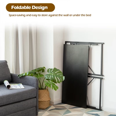 Costway Folding Computer Desk Writing Study Table W/6 Hooks Home Office BlackRustic BrowBrown Natural - Image 6