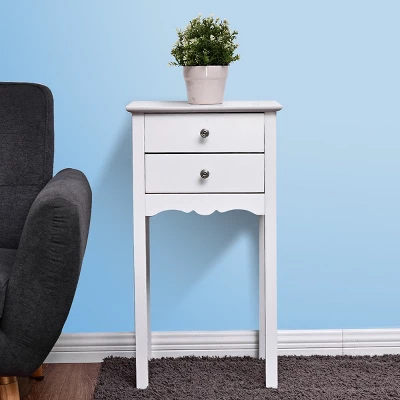 Costway Side Table End Accent Table Night Stand W/ 2 Drawers Furniture White - Image 2