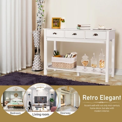 Costway Console Table With 3 Drawers Bottom Shelf Sofa Side Table Entryway White - Image 6