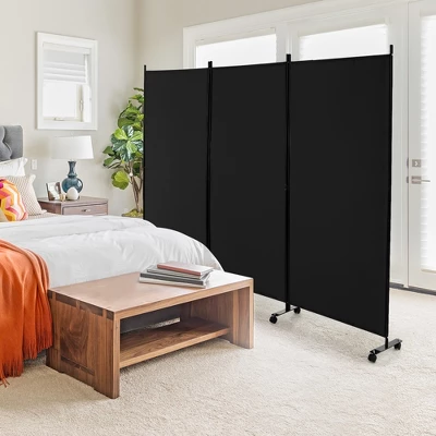 Costway 3-Panel Folding Room Divider 6Ft Rolling Privacy Screen WithLockable Wheels Black/Brown/Grey/White - Image 3