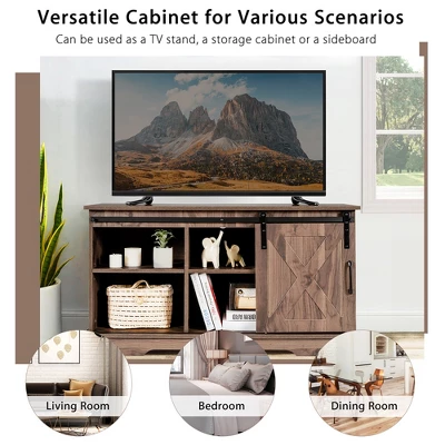 Costway Farmhouse Sliding Barn Door TV Stand Storage Cabinet Console W/ Adjustable Shelf - Image 4