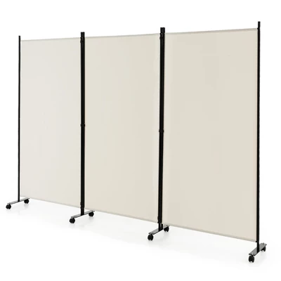 Costway 3-Panel Folding Room Divider 6Ft Rolling Privacy Screen WithLockable Wheels Black/Brown/Grey/White - Image 12