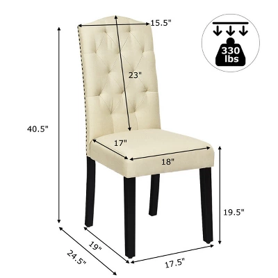 Costway Set Of 4 Tufted Dining Chair Upholstered W/ Nailhead Trim & Rubber Wooden Legs