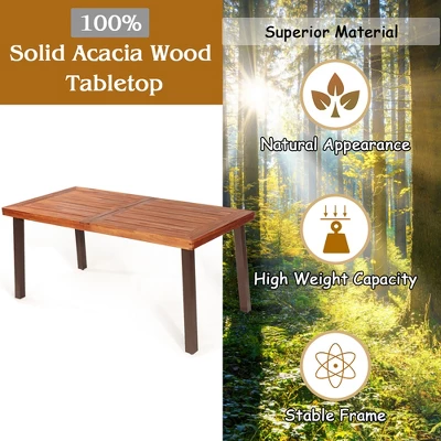 Costway Rectangular Acacia Wood Dining Table Rustic Furniture Indoor &Outdoor - Image 4