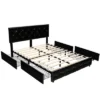 Costway Upholstered Platform Bed W/ 4 Drawers PU Leather Button Tufted Headboard