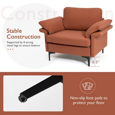 Costway Modern Fabric Accent Armchair Upholstered Single Sofa W/ Metal Legs Rust RedGreen - Image 6