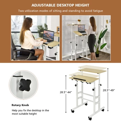Costway Mobile Standing Desk Rolling Adjustable Laptop Cart Home Office WalnutNatural - Image 6
