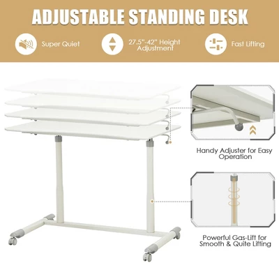 Costway Height Adjustable Computer Desk Sit To Stand Rolling Notebook Table Portable - Image 6
