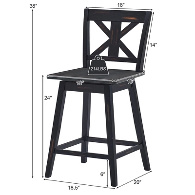 Costway Set Of 2 Bar Stools Swivel Counter Height Chair W/ Solid Wood Legs WhiteBlack - Image 2