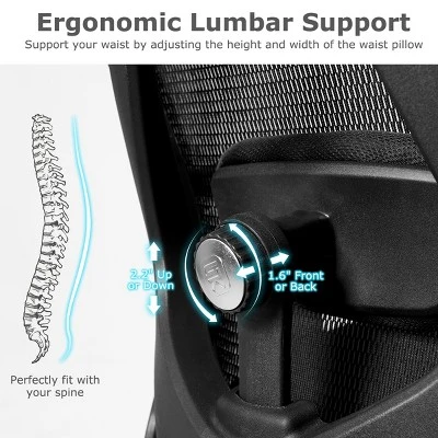 High Back Mesh Office Chair Adjustable Lumbar Support&Headrest Home Study Black - Image 7