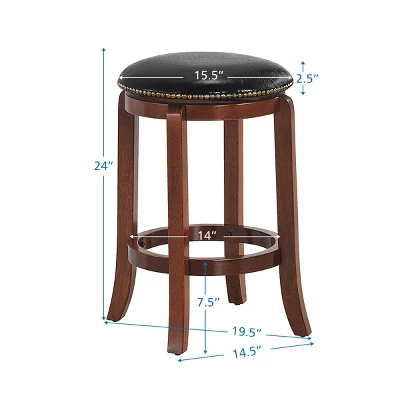 Costway 24'' Swivel Bar Stool Leather Padded Dining Kitchen Pub Bistro Chair Backless