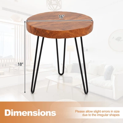 Costway Round End Table Accent Side Table Reclaimed Teak Wood Plant Stand Patio Rustic - Image 3