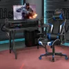 Costway Gaming Computer Desk&Massage Gaming Chair Set W/Monitor Shelf Power Strip