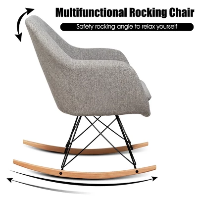 Costway Rocking Chair Fabric Rocker Upholstered Single Sofa Chair Accent Armchair Grey - Image 5