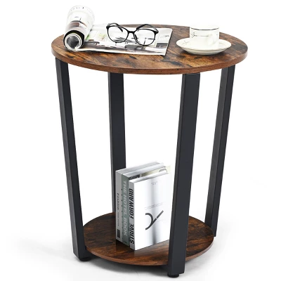 Costway Industrial End Table Metal Frame W/ Storage Shelf - Image 8