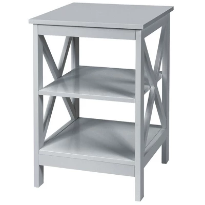 Costway 3-Tier Nightstand End Table X Design Storage Display Shelf Living Room Grey - Image 4
