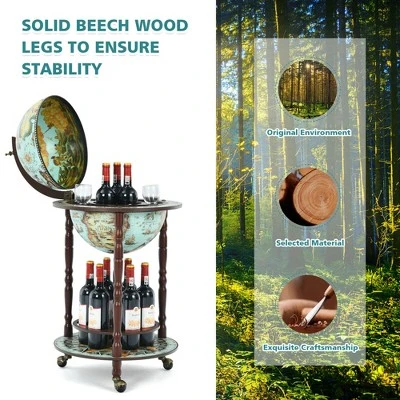 Costway 17'' Globe Wine Kitchen Stand 16th Century Italian Map Liquor Bottle Shelf Cart - Image 6