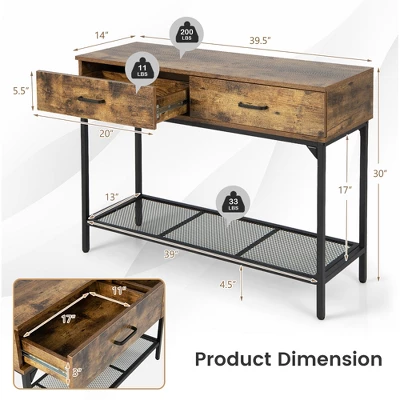 Costway Console Table Industrial Large Drawers Storage Shelf Narrow Entryway Hallway - Image 3