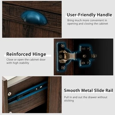 Costway L-Shaped Corner Computer Desk Writing Table Study Workstation Drawers BlackBrown - Image 8