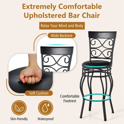 Costway Set Of 2/4 Vintage Swivel Bar Stools 30'' Bistro Upholstered Dining Chairs Black - Image 7