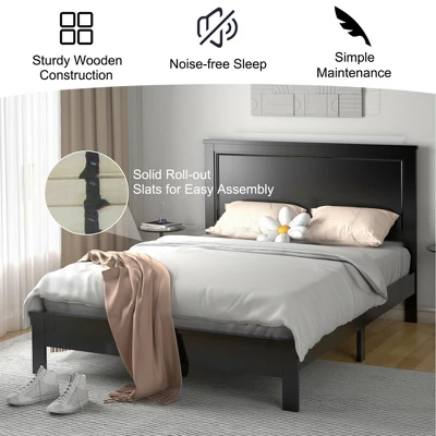 Costway Twin/Full/Queen Size Bed Frame Platform Slat High Headboard Bedroom Rubber Wood Leg - Image 9