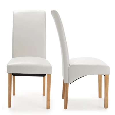 Set Of 2 Dining Chairs Upholstered Padded Side Chairs W/ Rubber Wood Legs BlackBeige - Image 9
