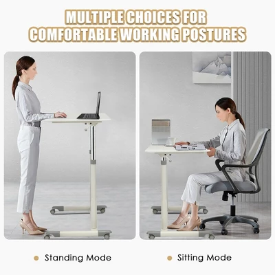 Costway Height Adjustable Computer Desk Sit To Stand Rolling Notebook Table Portable - Image 4