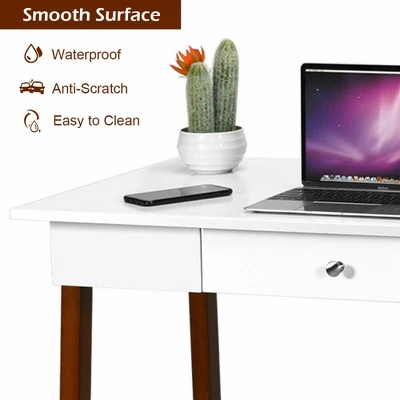 Costway Computer Desk Laptop PC Writing Table Makeup Vanity Table W/Drawer And Wood Legs - Image 8