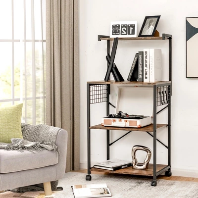 Costway 4-Tier Rolling Bakers Rack Industrial Utility Microwave Oven Stand Cart W/ Hooks - Image 7